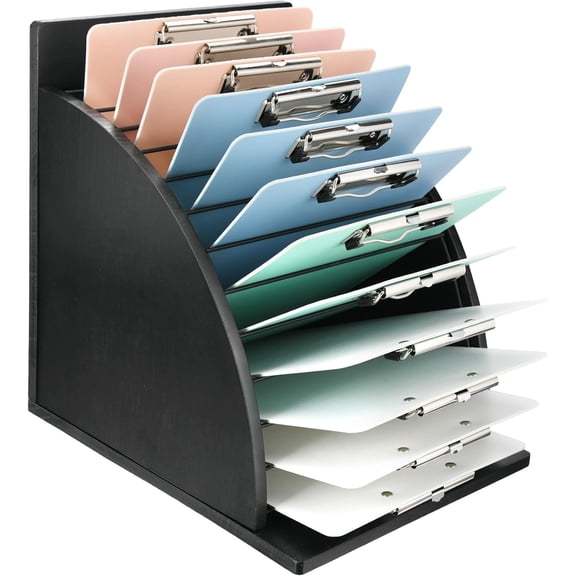 Clipboard Holder, Wooden Clipboard Organizer with Raised Side Panel, Clip Board Storage Rack for Classroom and Office, Clip Boards not Included, Black