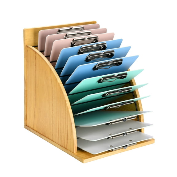 Clipboard Holder, Wooden Clipboard Organizer with Raised Side Panel, Clip Board Storage Rack for Classroom and Office, Clip Boards not Included