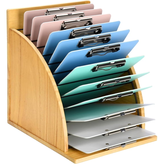 Clipboard Holder, Wooden Clipboard Organizer with Raised Side Panel, Clip Board Storage Rack for Classroom and Office, Clip Boards not Included