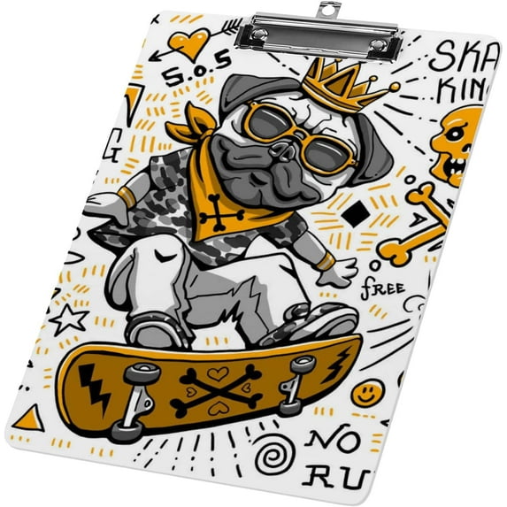 Clipboard Nursing Funny Skater Dog Acrylic Clip Board with Low Profile Metal for A4 Paper Size Clip Hangable Office Work School Whiteboard Clipboards