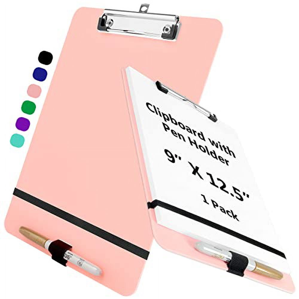 Clipboard with Pen Holder, Plastic Clipboard with Pen Loop, 9" X 12.5
