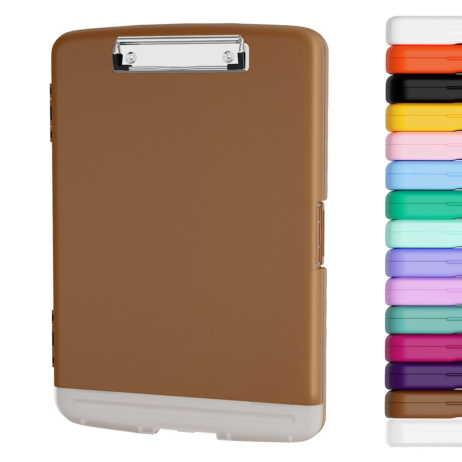 Clipboard With Storage  8.5 X 11 Organization Box Pen Holder And A4 Legal Paper Folder Folio & Side-opening Low Profile Clip For Teachers Size 14 9.6 1.2 In Brown