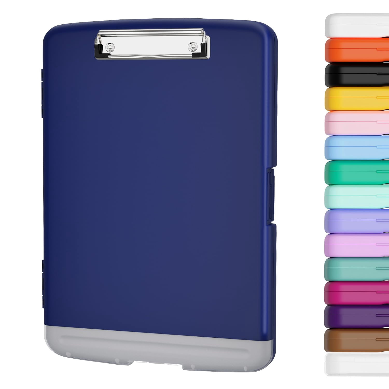 Clipboard With Storage  8.5 X 11 Organization Box Pen Holder And A4 Legal Paper Folder Heavy Duty Plastic Folio & Side-opening Low Profile Clip For Teachers Navy Blue