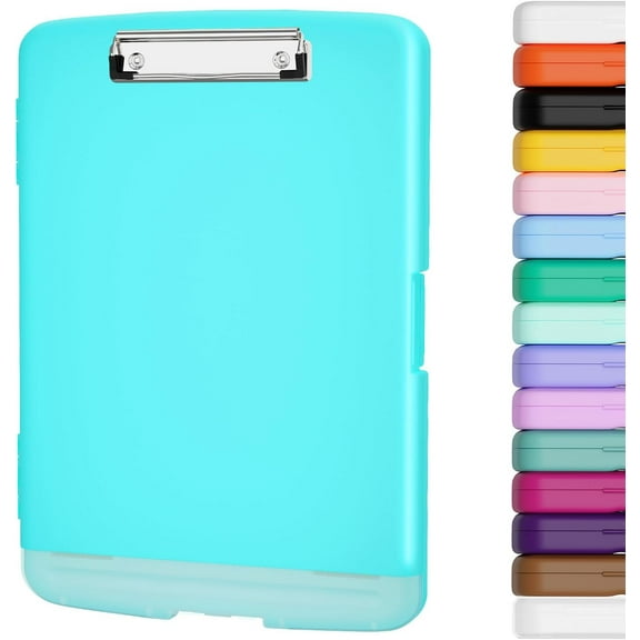 Clipboard with Storage, 8.5 x 11 Organization Box with Pen Holder and A4 Legal Paper Folder, Folio & Side-Opening, Low Profile Clip,for Nurses,Teachers, Size 14 x 9.6 x 1.2 in,Kasuga Blue