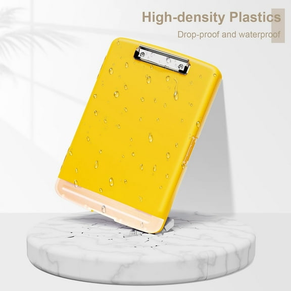 Clipboard with Storage, 8.5 x 11 Organization Box with Pen Holder and A4 Legal Paper Folder, Folio & Side-Opening, Low Profile Clip,for Nurses,Teachers, Size 14 x 9.6 x 1.2 in, Yellow