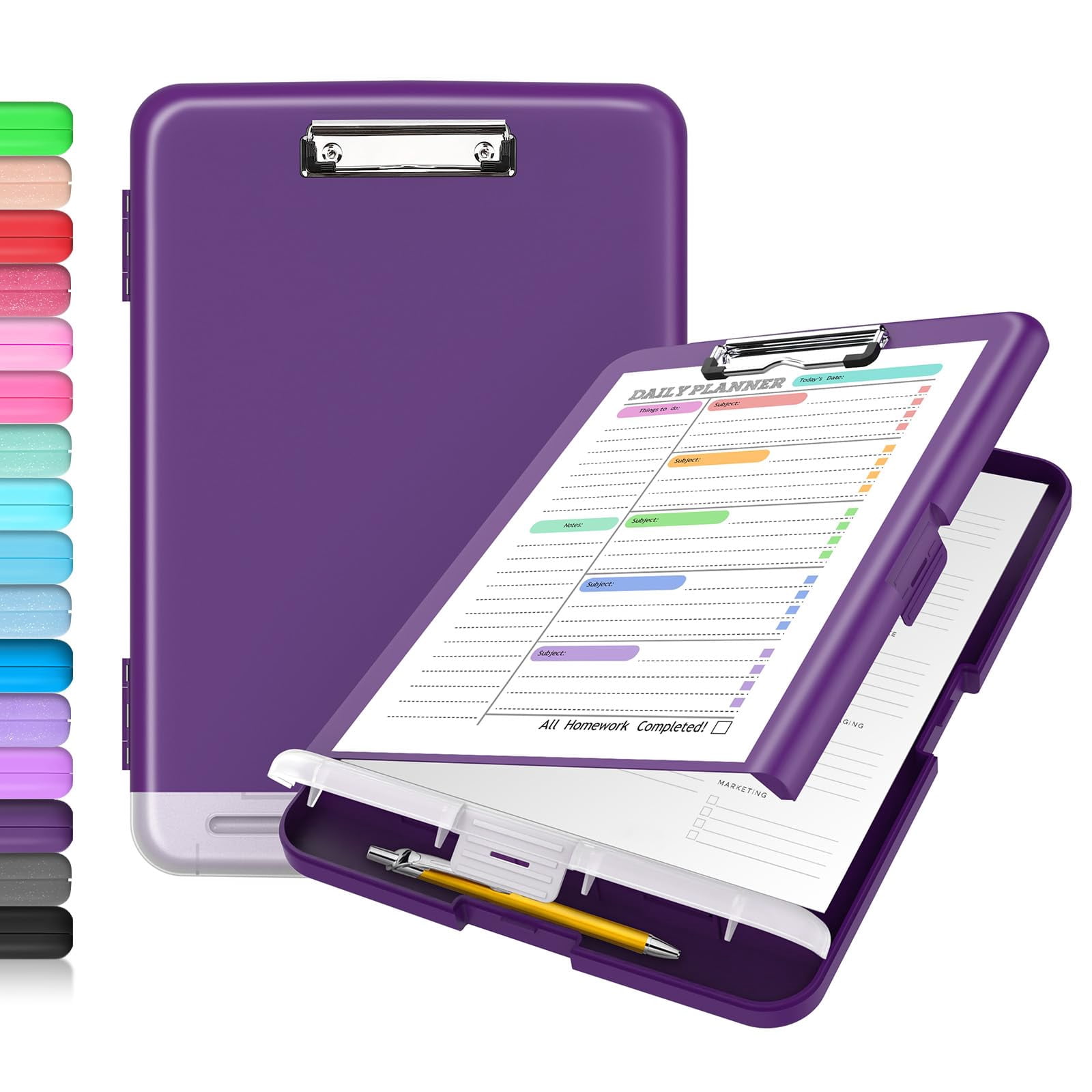 Clipboard With Storage  Clip Board 8.5 X 11 Pen Holder Plastic Organization Case Box For Letter Legal A4 Size Paper Low Profile Teachers Haves School & Office Supplies