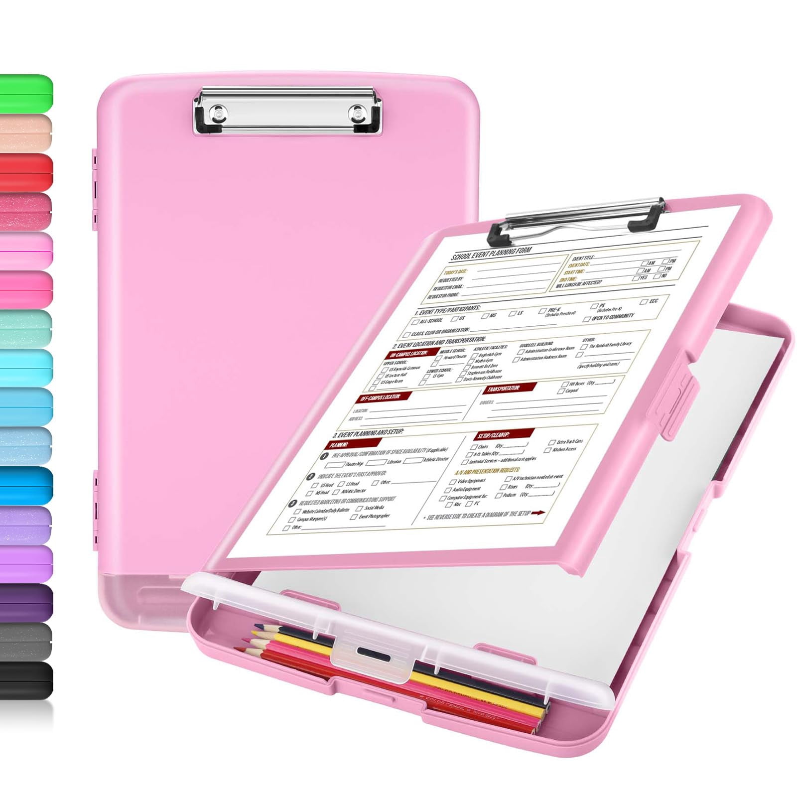 Clipboard With Storage  Clip Board 8.5 X 11 Pen Holder Plastic Organization Case Box For Letter Legal A4 Size Paper Low Profile Teachers Haves School & Office Supplies