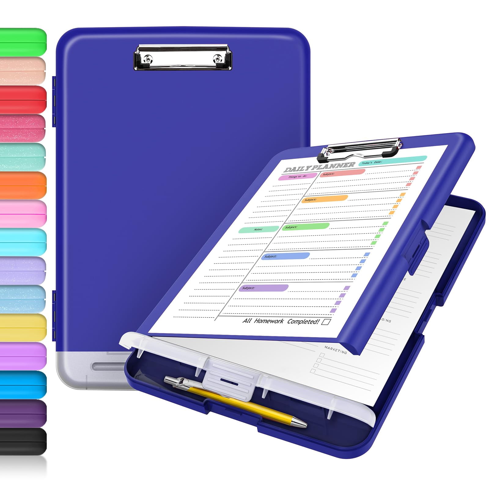Clipboard With Storage  Clip Board 8.5 X 11 Pen Holder Plastic Organization Case Box For Letter Legal A4 Size Paper Low Profile Teachers Haves School & Office Supplies