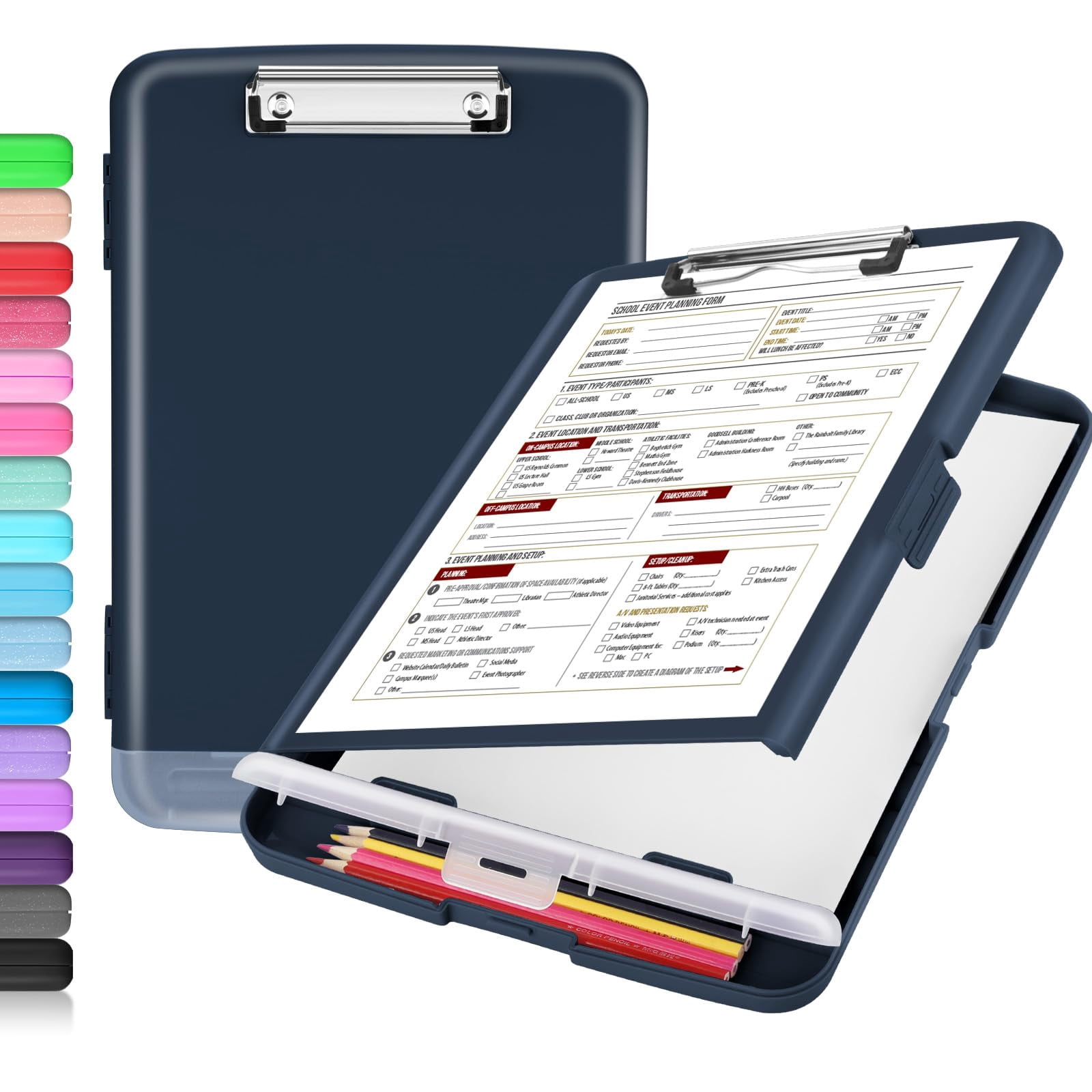 Clipboard With Storage  Clip Board 8.5 X 11 Pen Holder Plastic Organization Case Box For Letter Legal A4 Size Paper Low Profile Teachers Haves School & Office Supplies