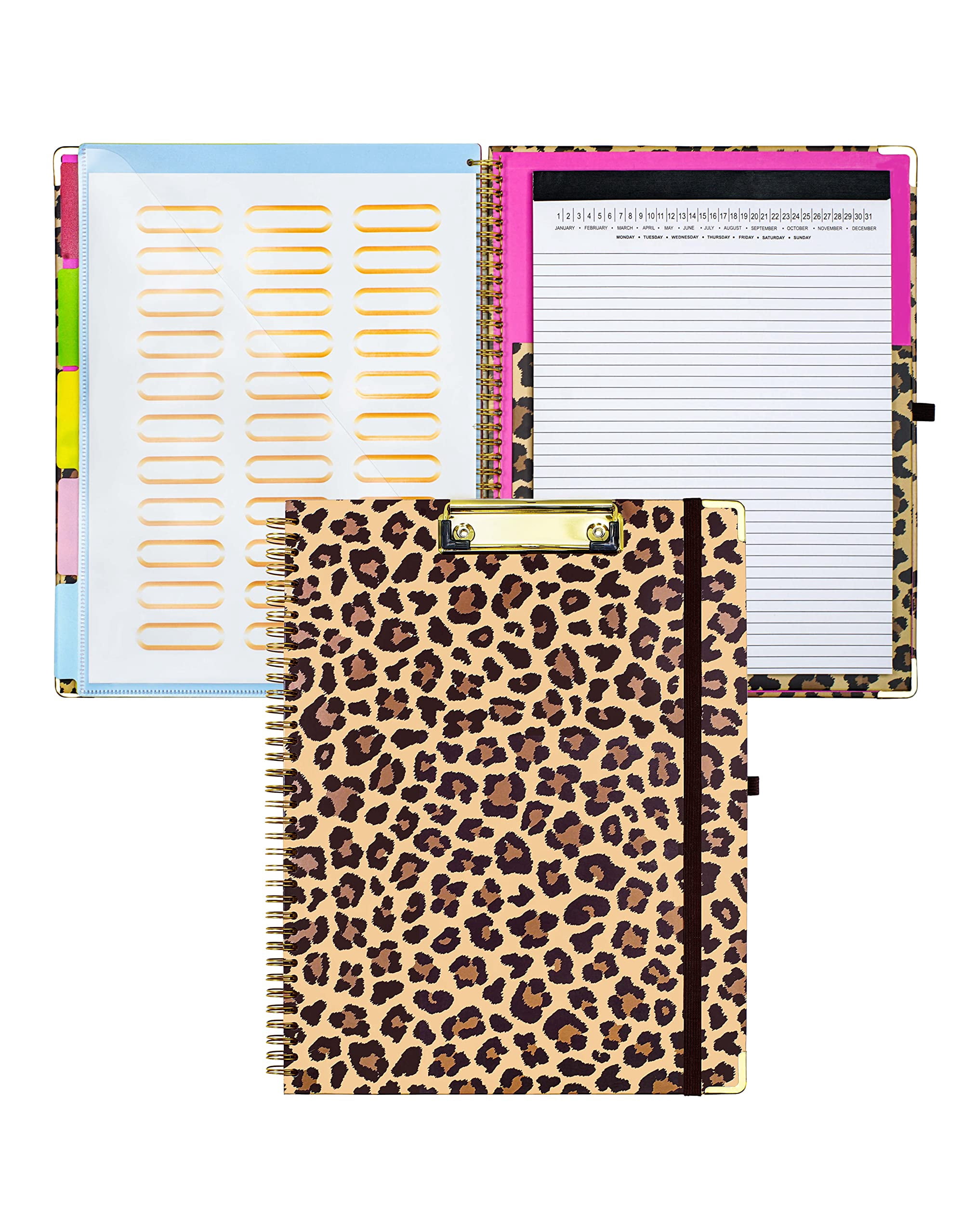 Clipboard With Storage  Clipboards Folio Refillable 11"x8.5" Legal Pads 5 Extra Folders 10 Pockets For Documents Portfolio Binder Pen Holder Men Women (leopard)