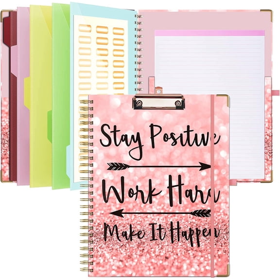 Clipboard with Storage, File Folders with Pockets, Nursing Clipboard with Label Stickers and Notepad, Spiral Clip Board with Pen Loop for School, Office Supplies