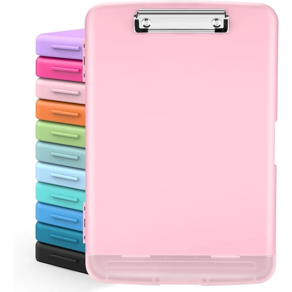 Clipboard with Storage, High Capacity Nursing Clipboard with Pen Holder, Clip Boards 8.5x11 with Storage, Low-Profile Clip, Lightweight Plastic Clipboard for Teachers, Lawers, Office Workers-Pink