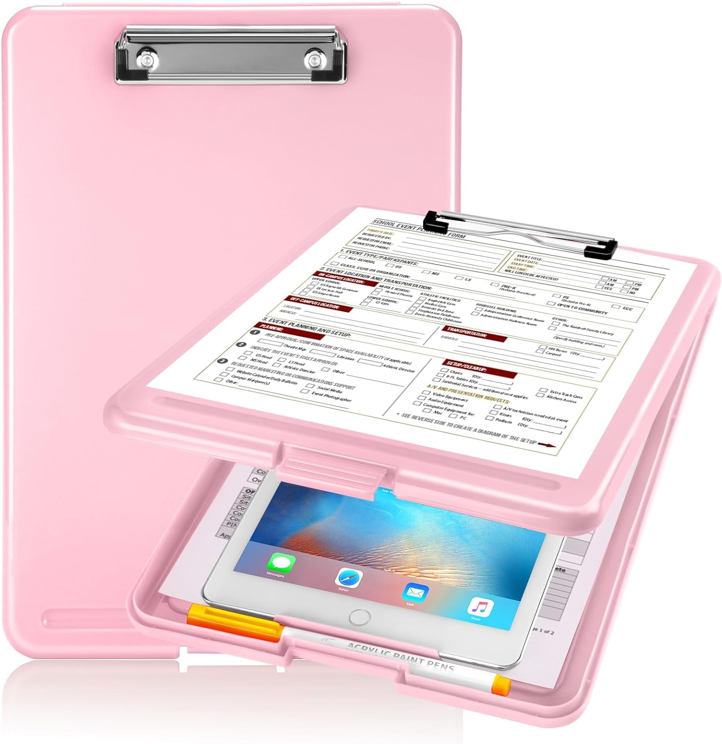 Clipboard with Storage, Plastic Storage Clipboard with Low Profile Clip