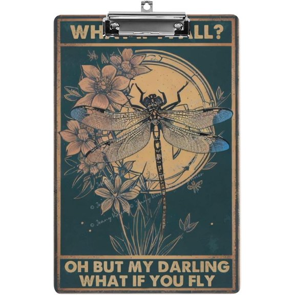 Clipboard Wooden with Designs A4 Letter Standard SizeCute Clipboards with Low Profile Clip for Drawing, Decorative Clipboards, Dragonfly,What If I Fall Oh But My Darling