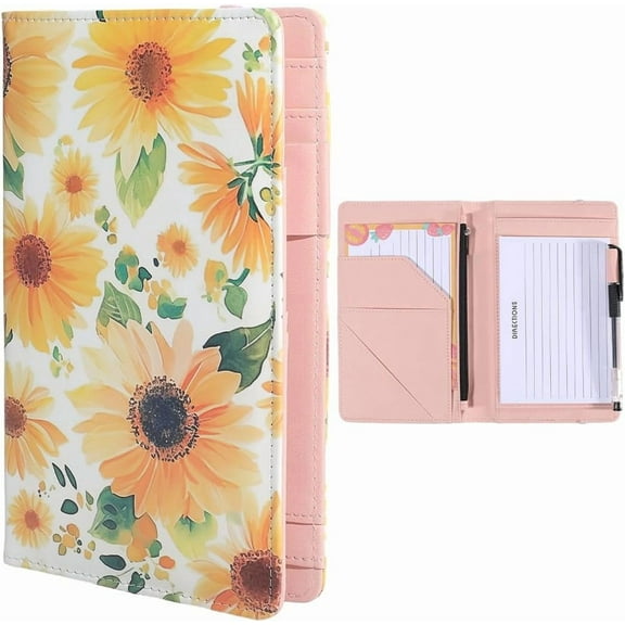 Clipboards Leather Padfolio Portfolio Organizer Portfolio Folder Binder Storage Clipboard with 5 Pockets Notepad Elastic Pen Loop for Business Conference Ordering 7.8x4.9 Inch Sunflower diy
