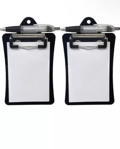 Clipco Mini Clipboard With Magnetic Back Includes Paper Pad Pen (2-Pack) (Black)