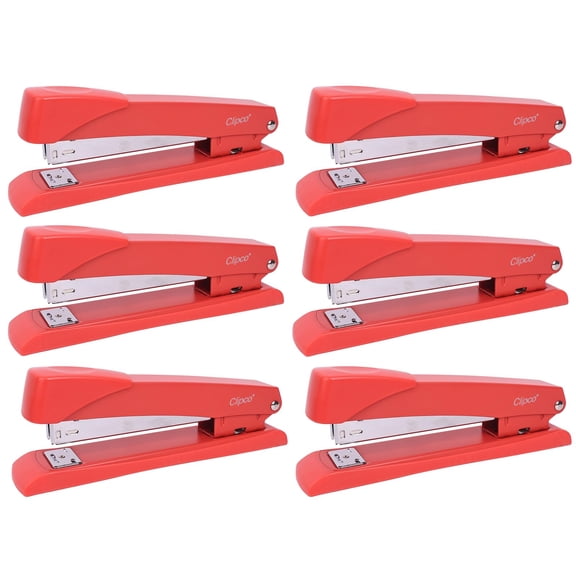 Clipco Red Stapler with 2000 Staples Full Desk Size (Pack of 6)