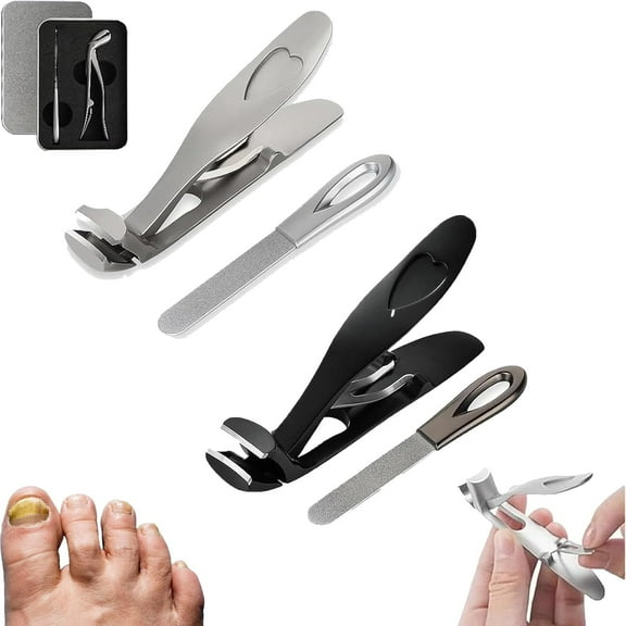 Clipdoc Max Toenail Clipper, Clipdoc Max Toe Nail Clipper, Clipdoc Max Nail Trimmer, Wide Jaw Opening Anti-Splash Nail Clipper, Toenail Clippers for Thick Nails (Black+Silver)