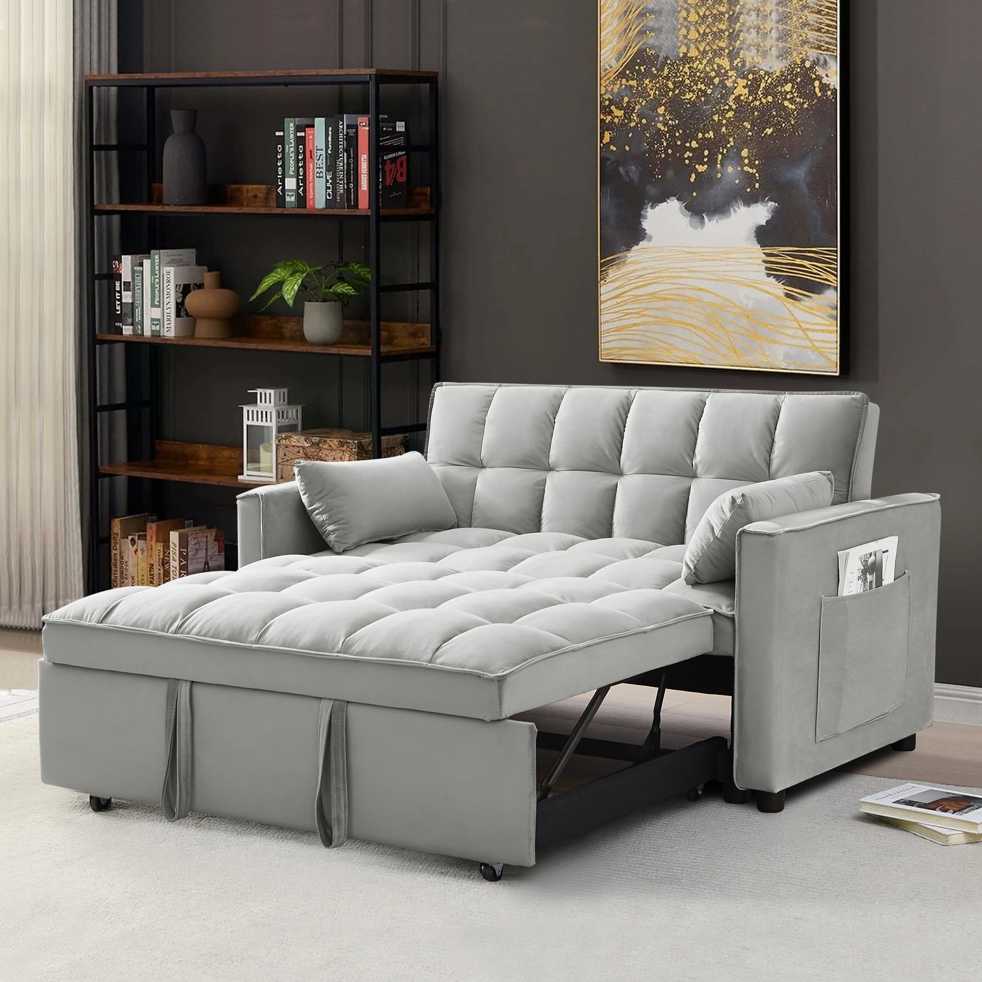 Futon Sofa Bed with Adjustable Backrest, Convertible Sleeper Sofa with