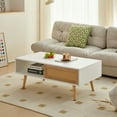 thumbnail image 1 of Leumius Wooden Coffee Table with Rattan Sliding Storage Door, White, 1 of 8
