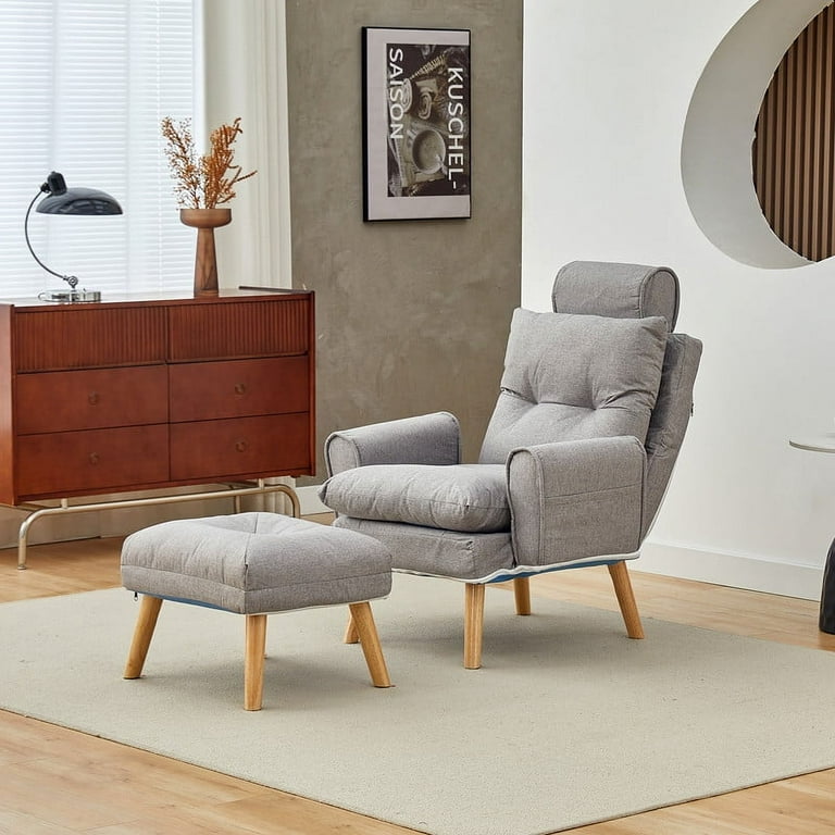 Clipop Accent Chair with Ottoman Linen Fabric Comfy Living Room