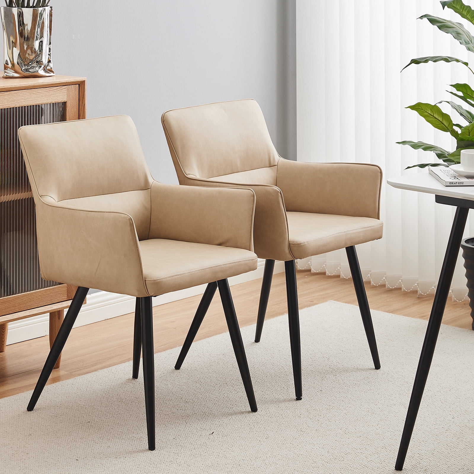 Clipop Set of 2 Modern Dining Chairs, Faux Leather Padded, Wide Back ...