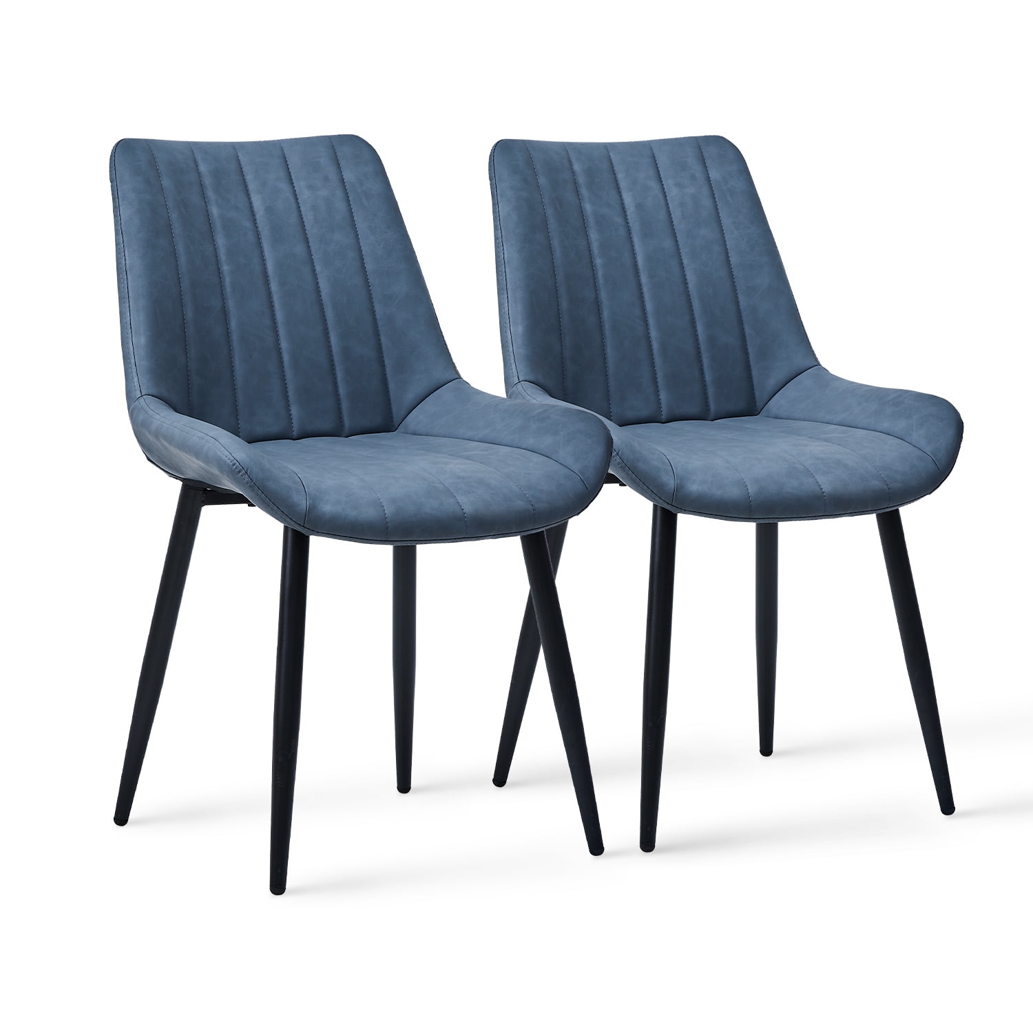 Blue Faux Leather Upholstered High Back Dining Side Chair with Metal Legs
