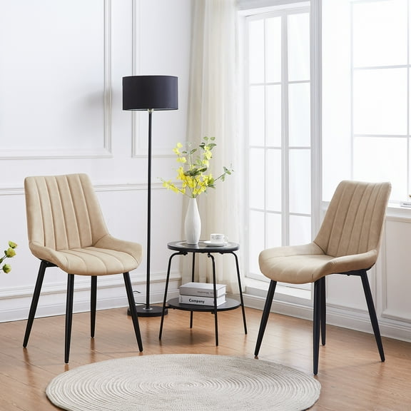 Clipop Dining Chairs Set of 2 Faux Leather Upholstered with Heavy-Duty Metal Legs,for Kitchen,Khaki
