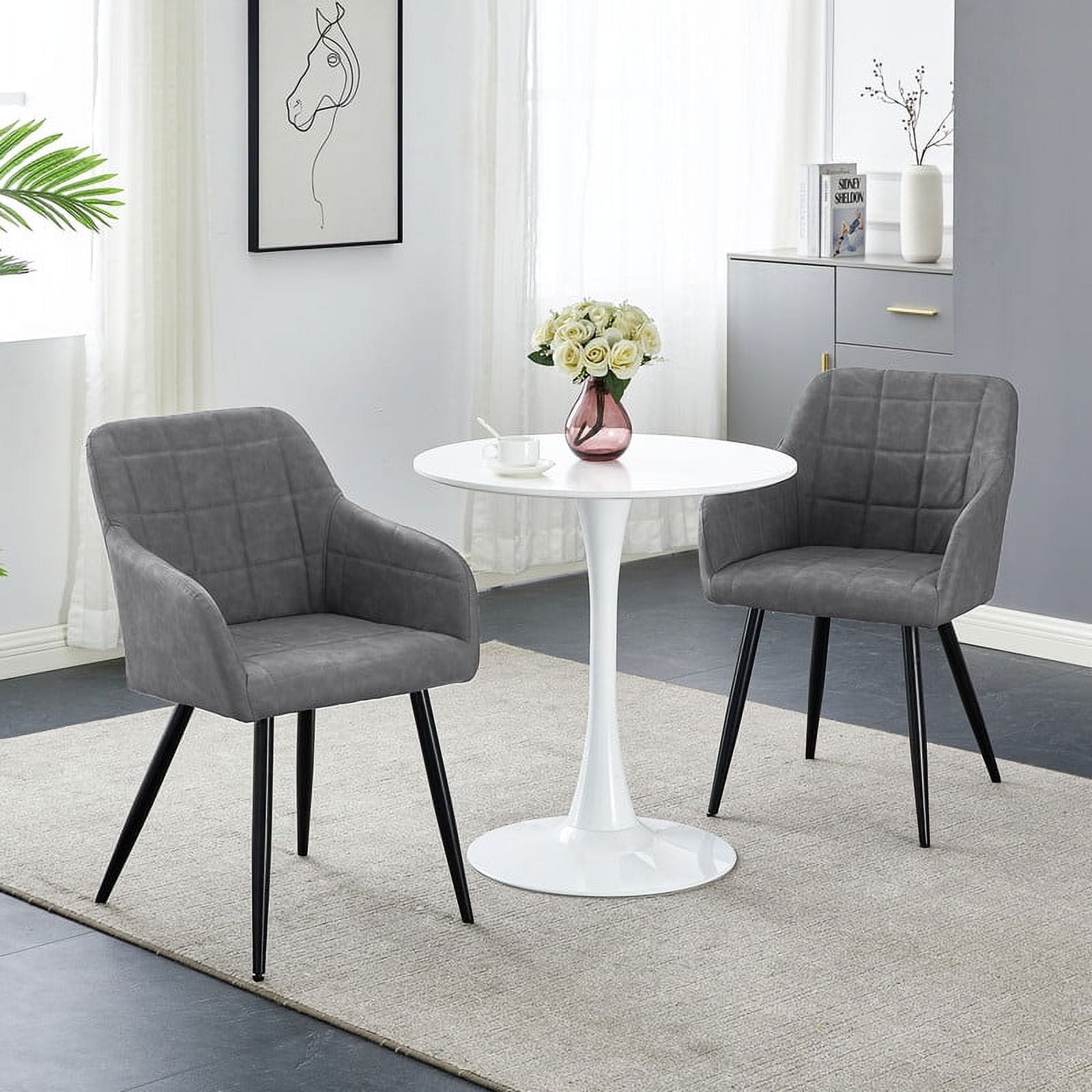 Clipop Dining Chairs Set of 2, Modern Faux Leather Kitchen Chairs with Armrest, Grey