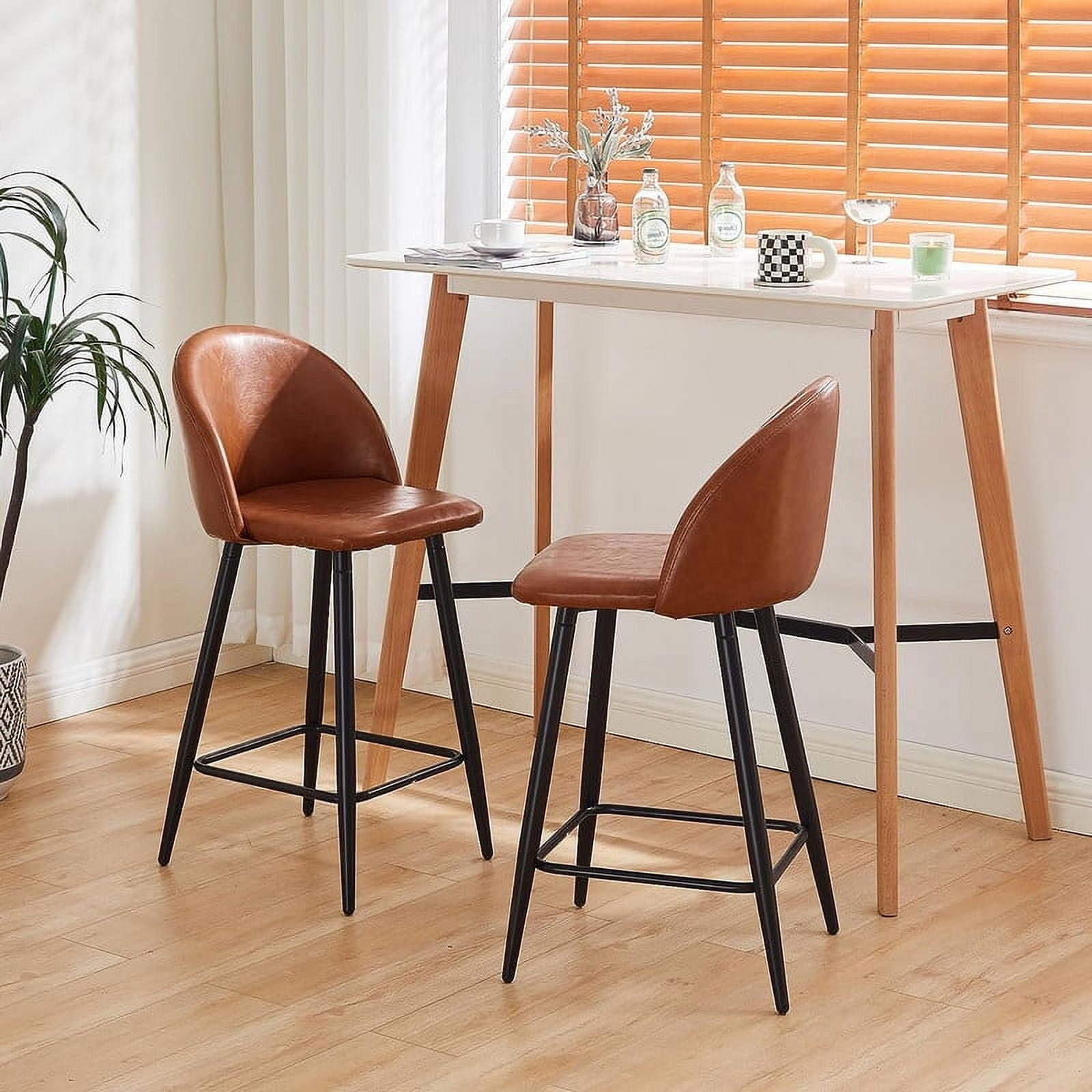 Clipop Faux Leather Bar Stools Set of 2,Modern Counter Barstools, Metal ...