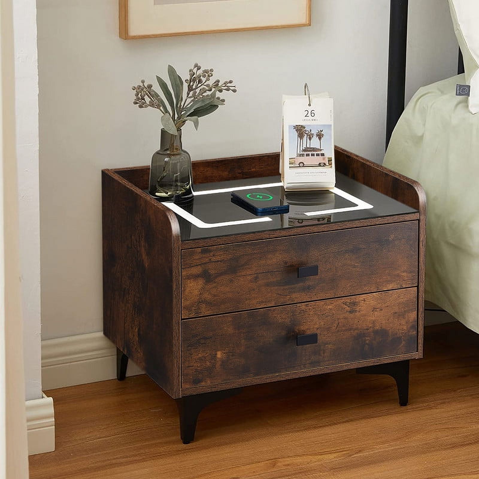 Clipop LED Nightstands with Wireless Charging Station,2 Drawers