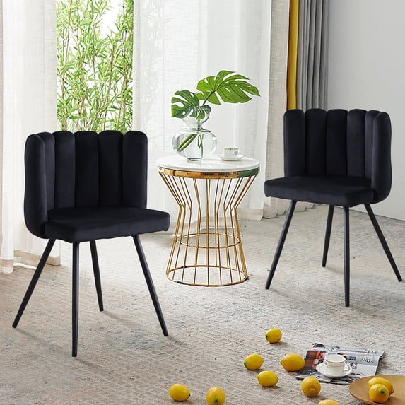 Clipop Living Room Barrel Accent Chair, Modern Velvet Scalloped Silhouette Chair, for Kitchen,Black