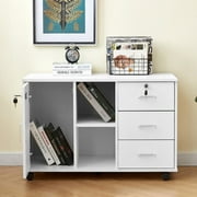 Clipop Mobile File Cabinet with 3 Lockable Drawers, Lateral Printer Stand with Open Storage Shelf,White