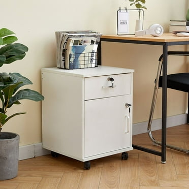 Clipop Mobile Office Cabinet with 1 Lockable Drawer Storage Cabinet Box for A4 Size Documents White
