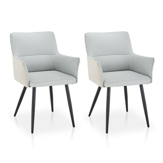 Clipop Modern Dining Chairs Set of 2,Faux Leather & Linen Fabric Upholstered,for Kitchen,Light Gray