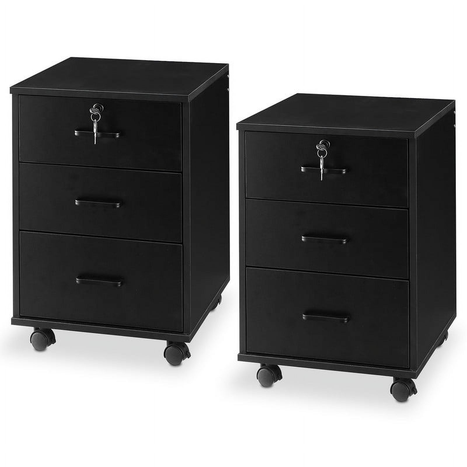 Clipop Set of 2 Mobile File Cabinet 3 Drawers,Lockable Wooden Cabinet,for A4 Sized Documents,Black