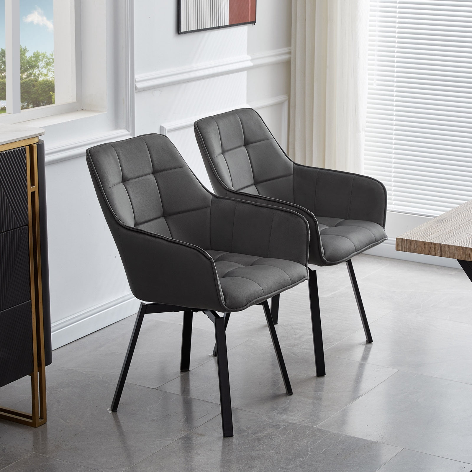 Clipop Comfortable Swivel Kitchen Dining Chairs Set of 2 with Velvet ...