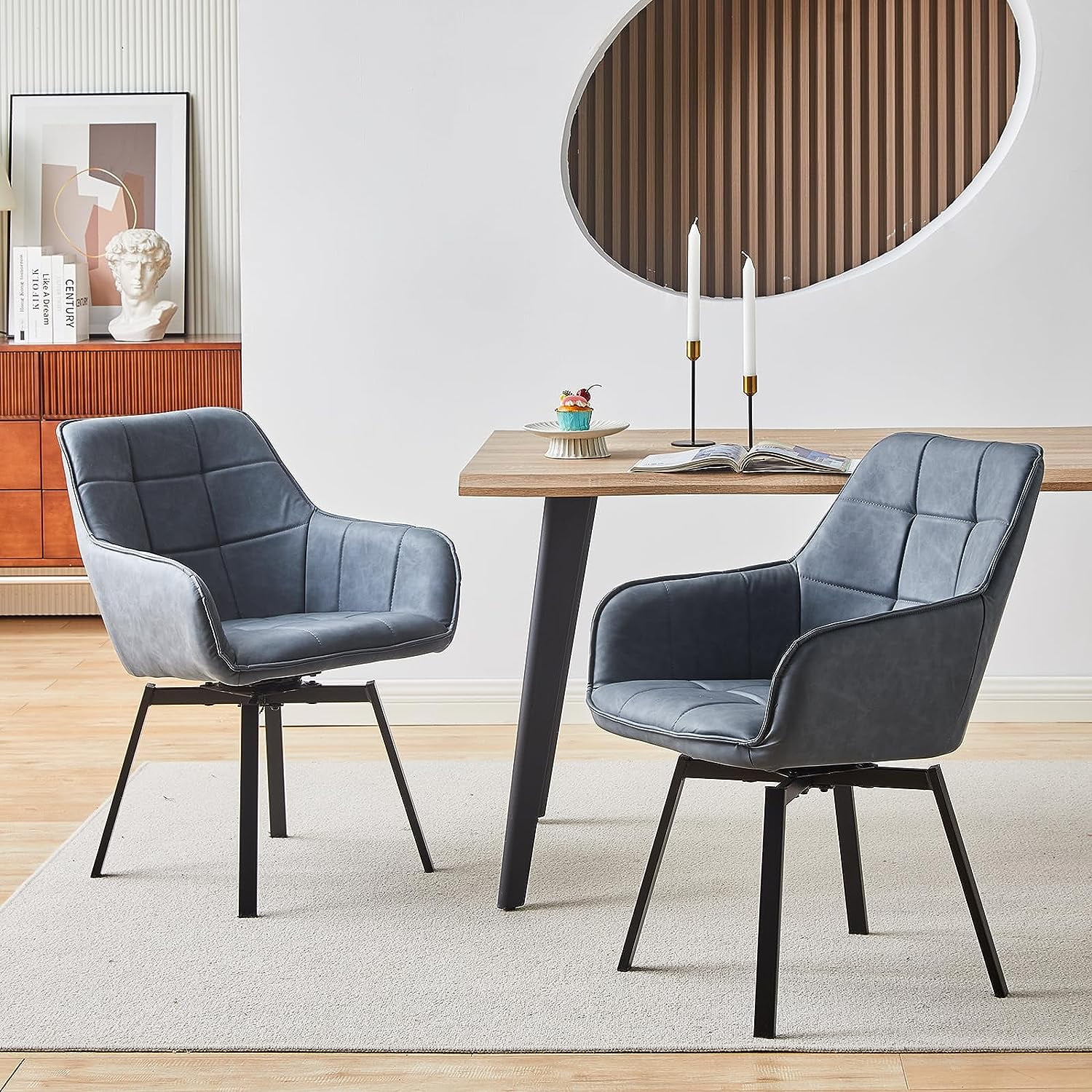 Clipop Swivel Modern Accent Chair Set of 2,Faux Leather Dinning Chairs ...