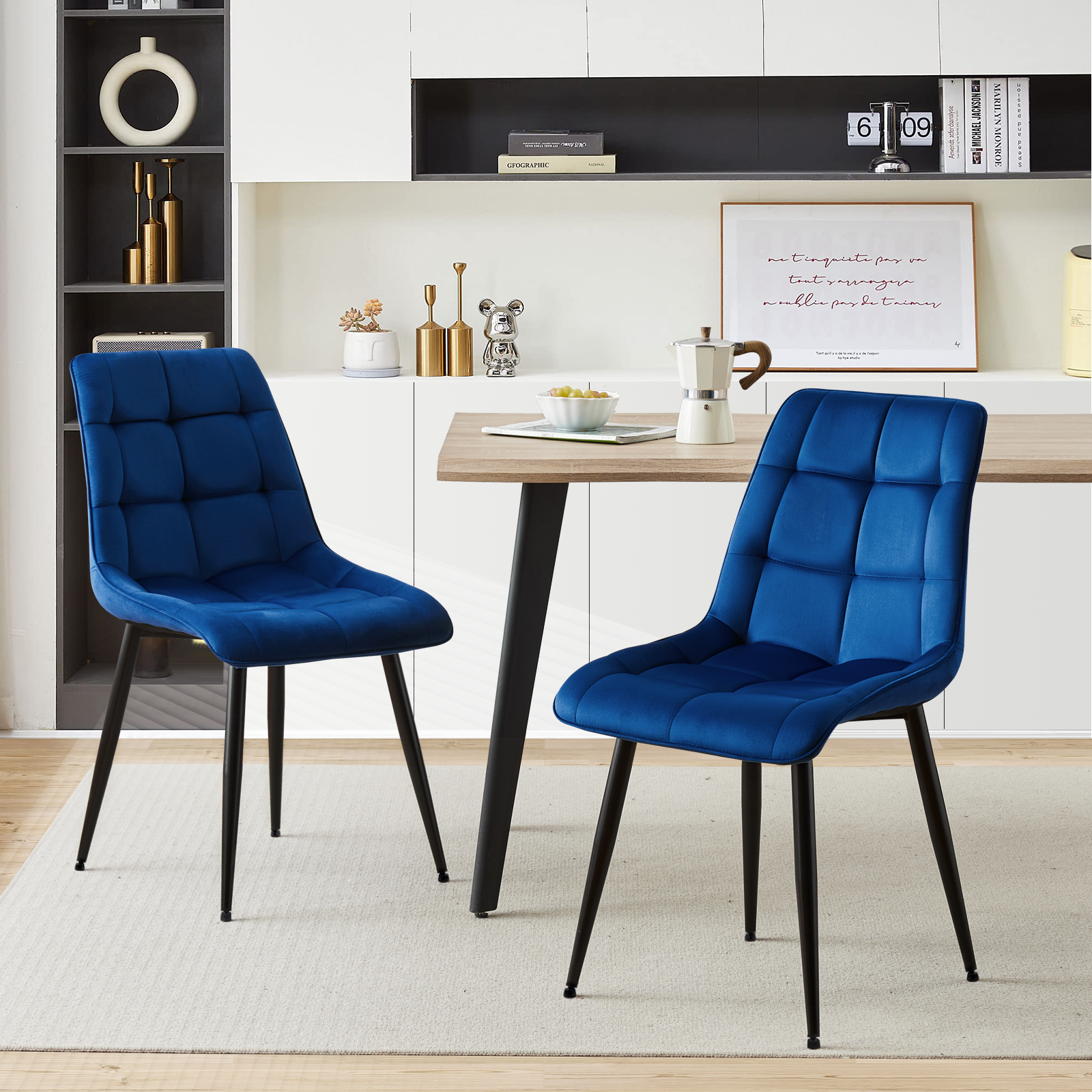Azriel - Side Chair (Set of 2) - Blue Velvet & Mirroed Silver