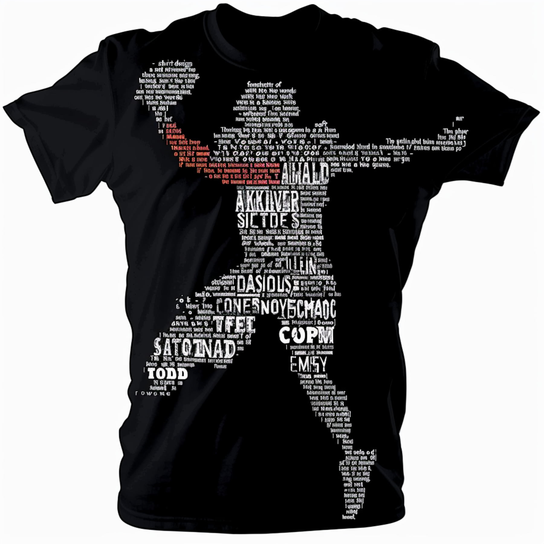 Clipped American Football Thrower Word Cloud Design Black TShirt