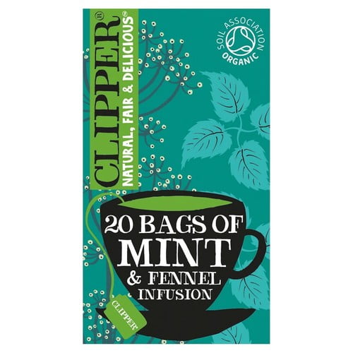 Clipper After Dinner Mints Organic Double Mint & Fennel Infusion Tea Bags 20's, British Import (Pack of 3)