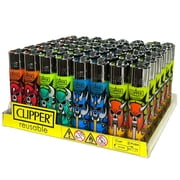 Clipper - Classic Large Reusable Lighter - Iconic Premium Refillable Lighters Bulk Pack - Replace Butane, Flint, and Spark Wheel for Unlimited Lights - 48 Pack - Horned Skulls