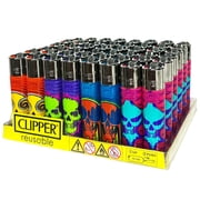 Clipper - Classic Large Reusable Lighter - Iconic Premium Refillable Lighters Bulk Pack - Replace Butane, Flint, and Spark Wheel for Unlimited Lights - 48 Pack - Natural Skulls