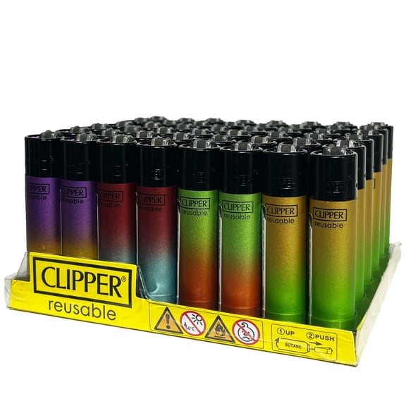 Clipper - Classic Large Reusable Lighter - Iconic Premium Refillable Lighters Bulk Pack - Replace Butane, Flint, and Spark Wheel for Unlimited Lights - 48 Pack - Painted Metallic Gradient