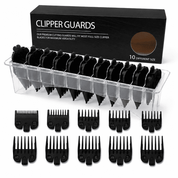10-Piece Hair Clipper Guard Set with Storage Holder, Universal Guide Comb Attachments