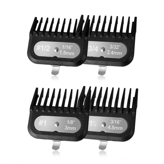 Clipper Guards Set Compatible with Most Wahl Clippers, -1/16" to 3/16", 4 Piece Set, Black Color, New Version