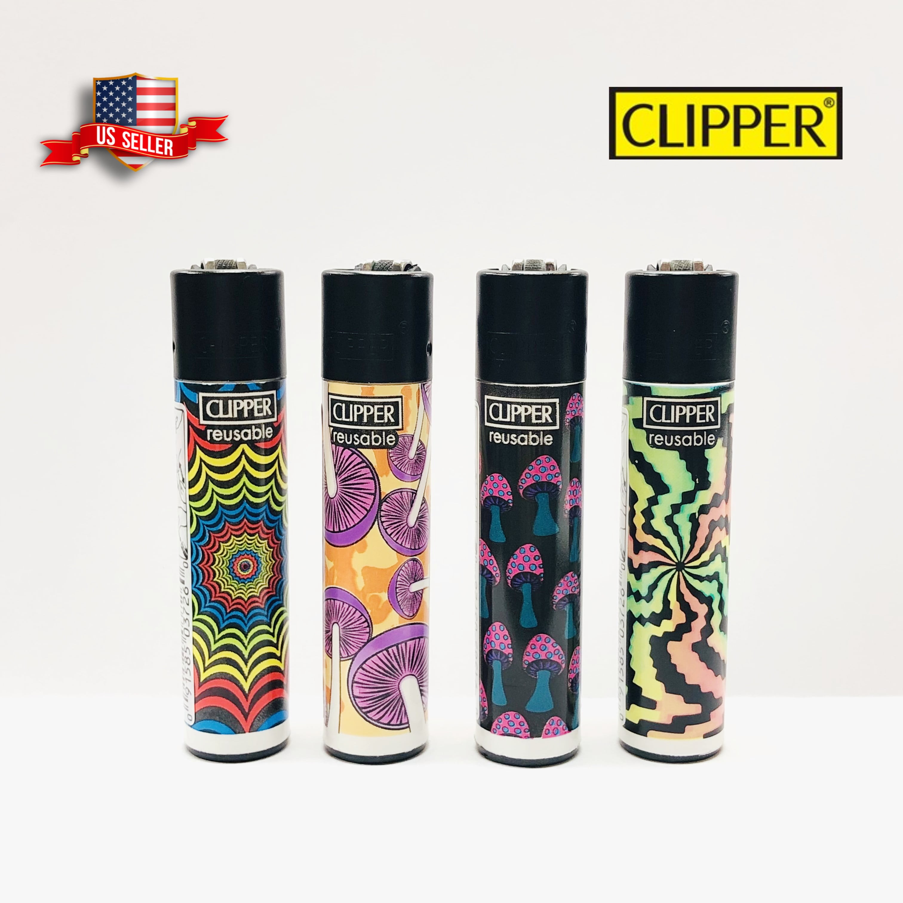 Clipper Lighters Classic Large Reusable Lighter Psychedelic Collection Lot of 4