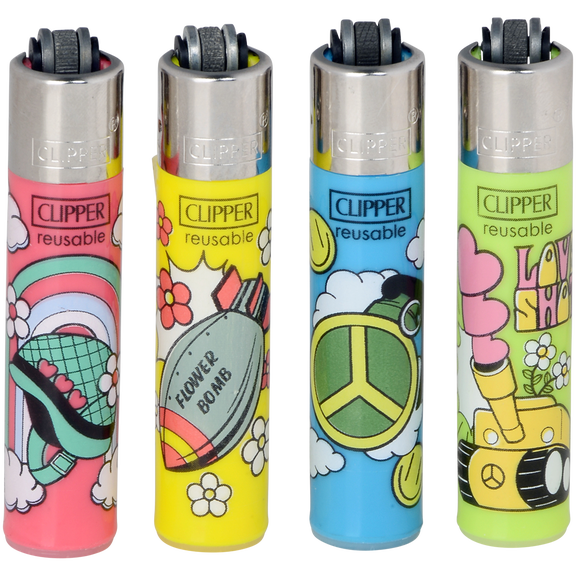 Clipper Micro Reusable Lighters - 4 Pack - Hippie Army Design