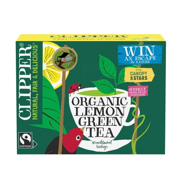 Clipper Organic Lemon Green Tea Bags 80's 160g, Imported from Britain