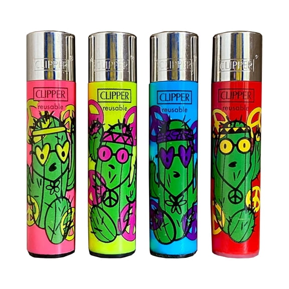 Clipper Reusable Lighters - 4 Pack - Hippie Cactus Design